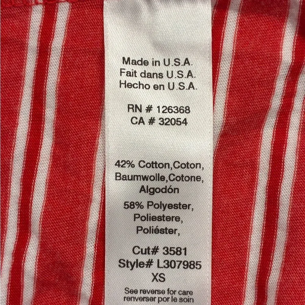 ANTHROPOLOGIE LEFT OF CENTER Tie Cuff Tee Red White Stripe Motif Women’s Size XS